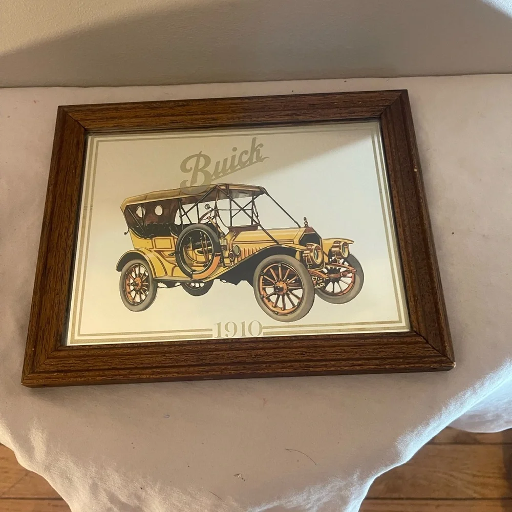1910 Buick Antique Vintage Car Framed Mirror Art Old Collectible Man Cave Rare - Picture 2 of 4